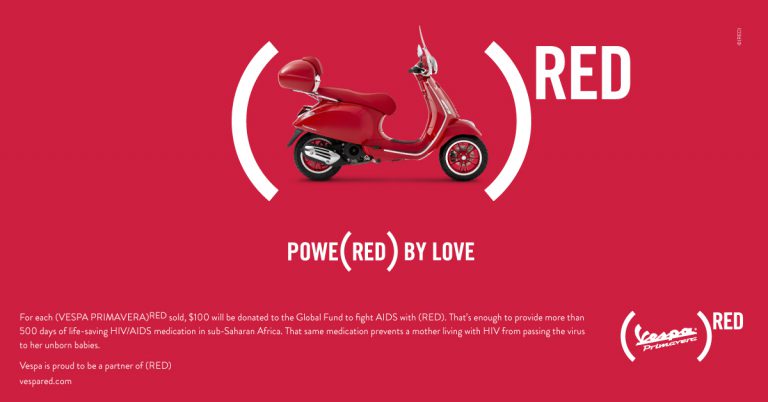 เวสป้าผนึกกำลังกับองค์กร (RED) เพื่อต่อต้านภัยเอดส์ สองพันธมิตรร่วมสร้างสรรค์ (VESPA PRIMAVERA) RED สกู๊ตเตอร์พรีเมี่ยมสีแดง