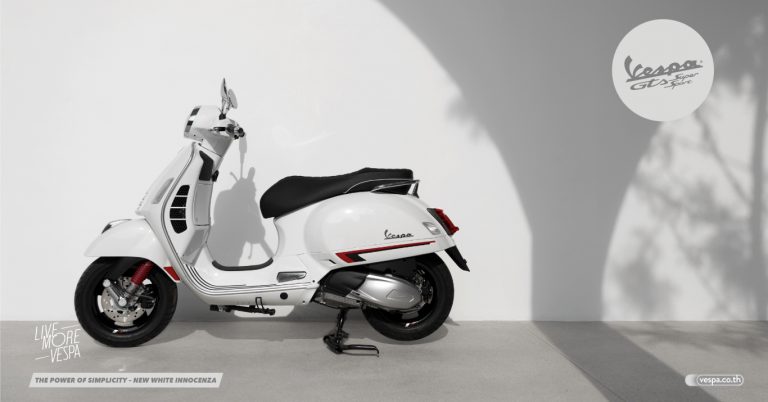 พุ่งทะยานไปกับขุมพลังความแรงครั้งใหม่ กับ Vespa GTS Super Sport 300 HPE “สีขาวใหม่ White Innocenza” เสน่ห์แห่งความเท่เรียบง่าย สไตล์เรโทรโมเดิร์นสปอร์ต